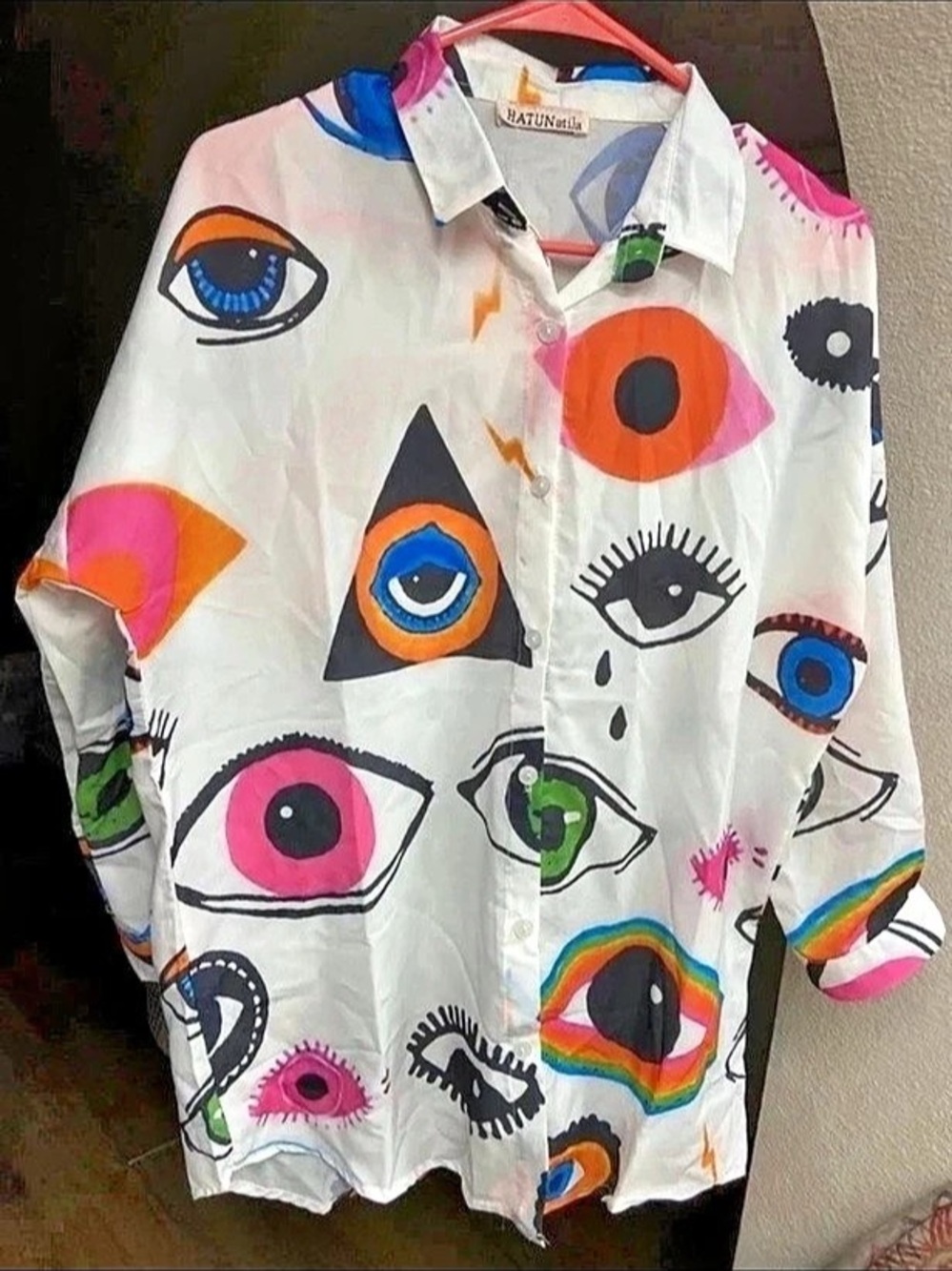 Hatun Atilla Abstract Eye Print Button Down NWT